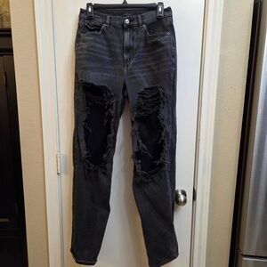 American Eagle Outfitters Black Distressed Straight Leg Jeans